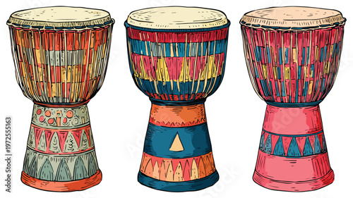 Colorful African Drums Cartoon Illustration Vector Art