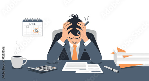 Minimal Tax Day Frustration Concept Accountant Holding Head Illustration