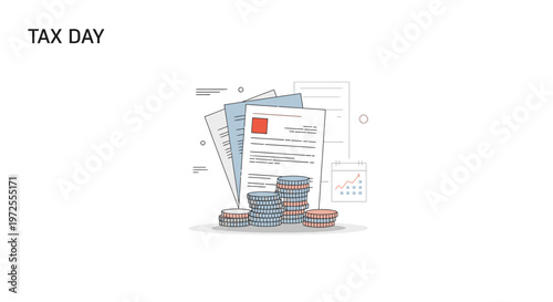 Minimal Tax Day Pressure Concept with Coins and Papers Illustration