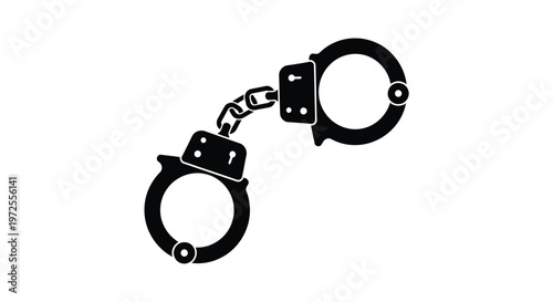Vector illustration monochrome minimal handcuffs icon on isolated white background for law enforcement or security themes