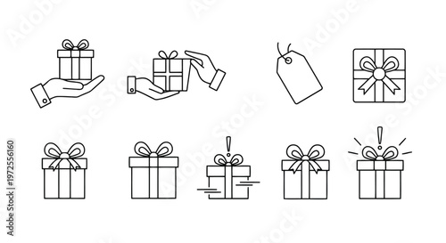 Vector illustration of Gift Boxes and Tags in Minimalist Style on White Background