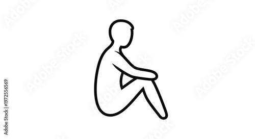 Vector illustration monochrome silhouette of a person sitting with bent knees on white background