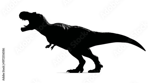 Black Silhouette of a Roaring Tyrannosaurus Rex in Side View with Powerful Dinosaur Profile