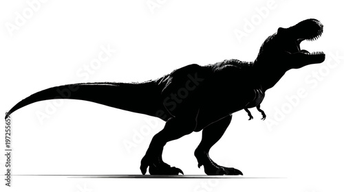 Black Silhouette of a Roaring Tyrannosaurus Rex in Side View with Powerful Dinosaur Profile