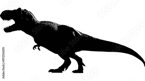 Black Silhouette of a Roaring Tyrannosaurus Rex in Side View with Powerful Dinosaur Profile