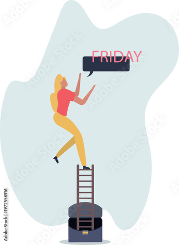 Woman Standing on Ladder Pointing at Friday Bubble