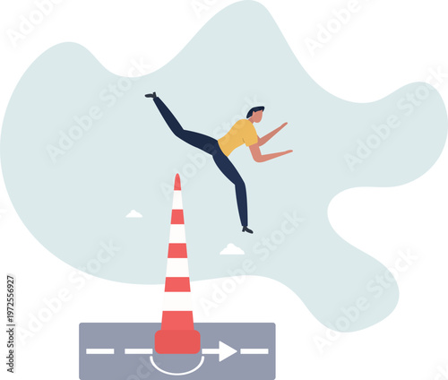 Overcome business obstacle, blocker, effort to break through road block, solution to solve business problem concept.person's life situation and his activities.