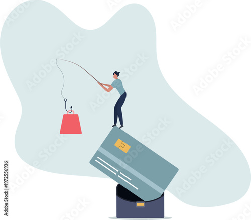 Consumerism and marketing luring people to shop with credit card debt risk.person's life situation and his activities.