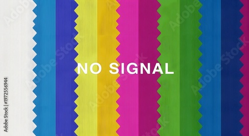 Colorful corrugated metal background with 'no signal' text overlay