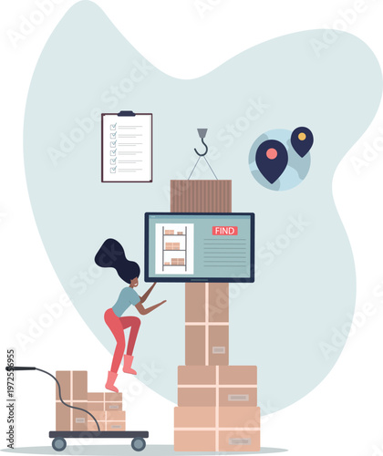 Inventory management with modern warehouse software.Digital app for stock analysis,person's life situation and his activities.