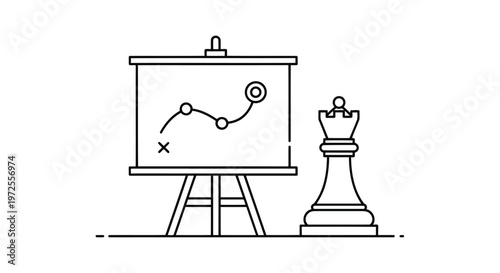 Vector illustration monochrome minimal of chess piece and graph on board