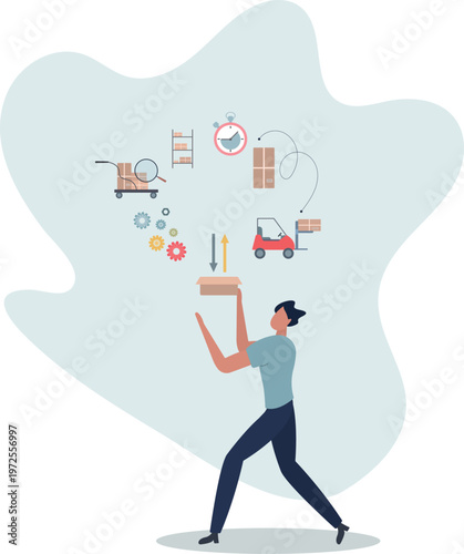 Inventory management and logistic work from warehouse . Stock supply and storage order effective planning for shipping .person's life situation and his activities.