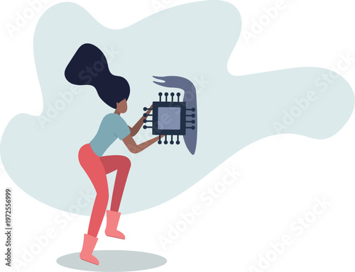 Woman Carrying Snail with Microchip Shell