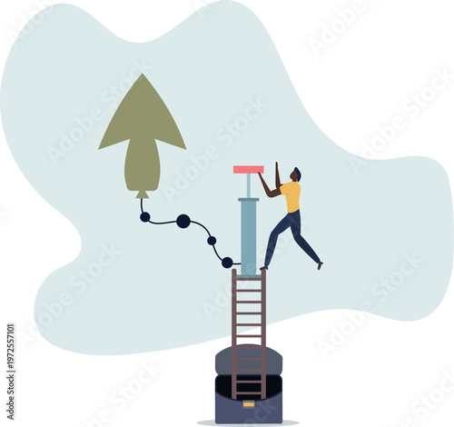 Growing business, raising income or wages, growth or improvement, increase price, interest rate or inflation, rising up direction concept.person's life situation and his activities.