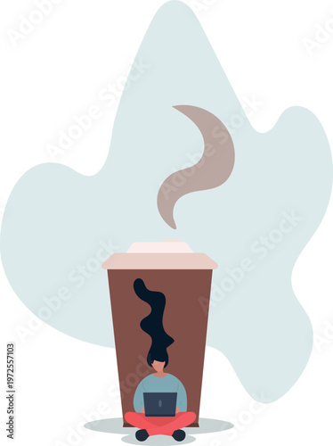 Relaxed Woman Working on Laptop with Coffee Nearby