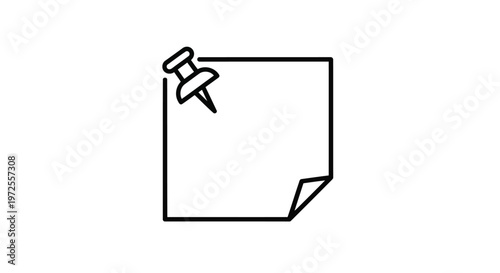 Vector illustration monochrome minimal paper note with thumbtack on white background