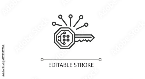 Vector illustration of digital security key icon, cyber security and encryption line symbol