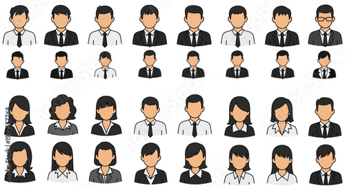 Vector illustration of set of diverse business people avatars and professional user icons
