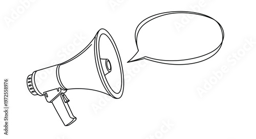 Vector illustration of megaphone with speech bubble line art illustration