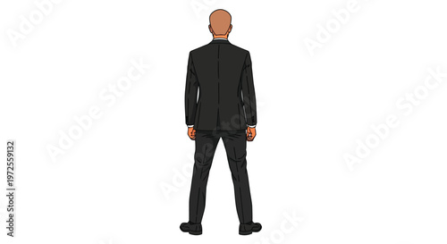 Vector illustration of back view of a man in a black suit