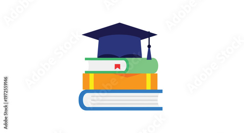 Vector illustration of stack of books with graduation cap icon