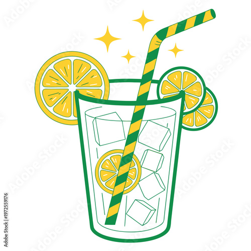 Green bicycle with yellow sunflower wheels on white background with stars