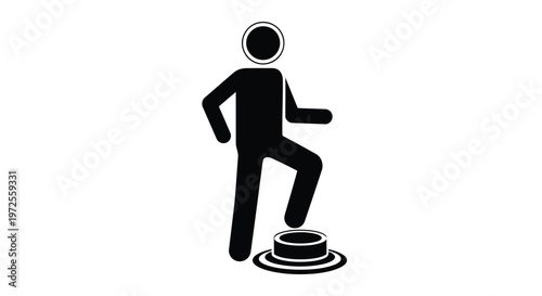 Vector illustration of person stepping on a button icon