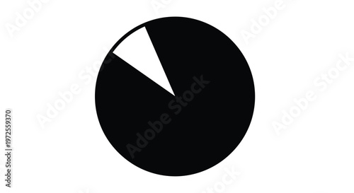 Vector illustration of black pie chart icon with a small white slice segment