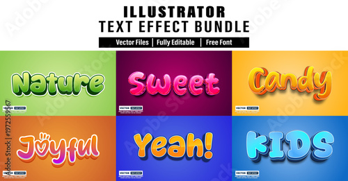 Illustrator editable 3d text effect bundle with nature sweet candy joyful kids and more styles graphic design element web design digital art word art call to action illustrator template typography