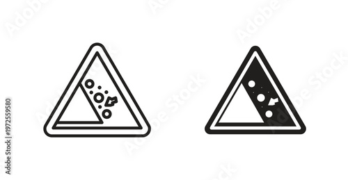 Falling rocks or debris warning road sign for web design. icon symbol vector