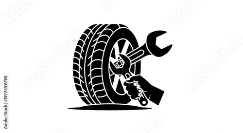 Black and white car tire repair symbol.