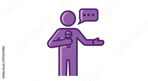 Vector illustration of person speaking with microphone and speech bubble icon