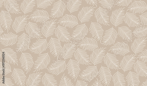 A seamless pattern of white leaves on a beige background with a repeating design