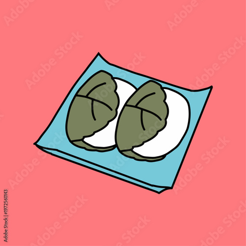 こどもの日のお祝いに食べる柏餅がお皿に乗ったシンプルなイラスト素材