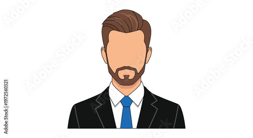 Vector illustration of faceless businessman avatar with beard in suit and tie