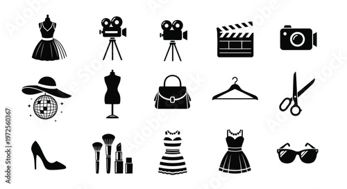 Vector illustration of fashion and cinema industry icon set