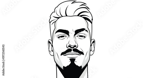 Vector illustration of portrait of a stylish man with a beard and modern haircut line art