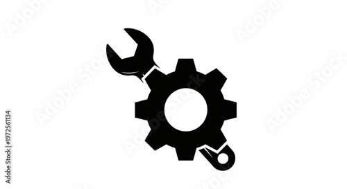 Black gear icon with wrench and hook.