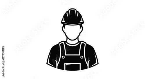 Vector illustration monochrome minimal of a faceless worker in a hard hat and overalls
