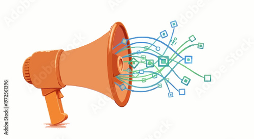 Megaphone broadcasting digital information and data for modern communication strategies