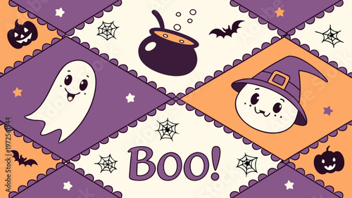 Halloween ghost and pumpkin stickers with boo text