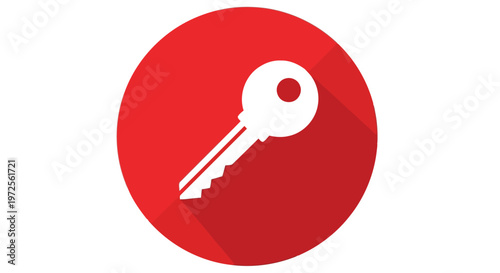 Vector illustration red Key Icon on Circular Background Minimal Flat Design Element