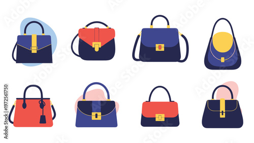 Collection of eight stylish and colorful women handbags and purses in various designs and sizes for fashion and shopping needs.