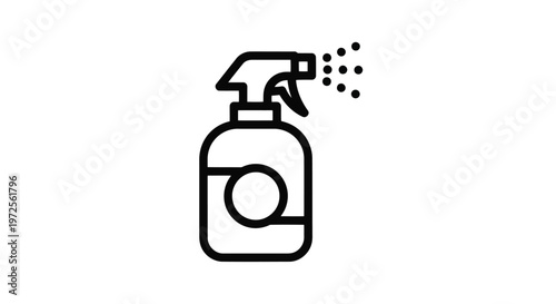 Vector illustration spray bottle with nozzle spraying liquid on monochrome white background