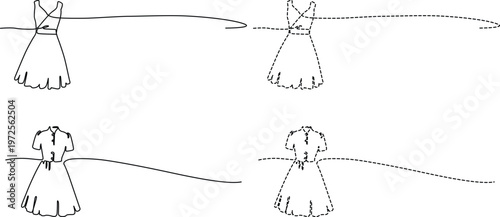 Evolution of dress designs with varying waistlines and necklines shown in sketches Vector