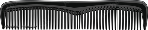 Black plastic comb with two different sized teeth for styling hair.