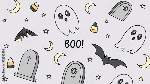 Set of nine different cartoon style ghosts with various expressions