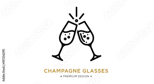 Vector illustration of Two Champagne Glasses Celebrating with Bubbles and Sparkle