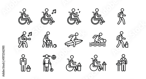 Vector illustration of Colorful Stick Figures Engaging in Various Activities and Sports