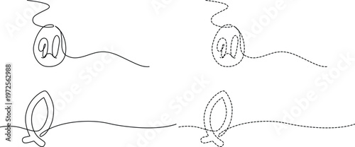 Whimsical sketches of balloon animals and fish with wavy tails Vector
